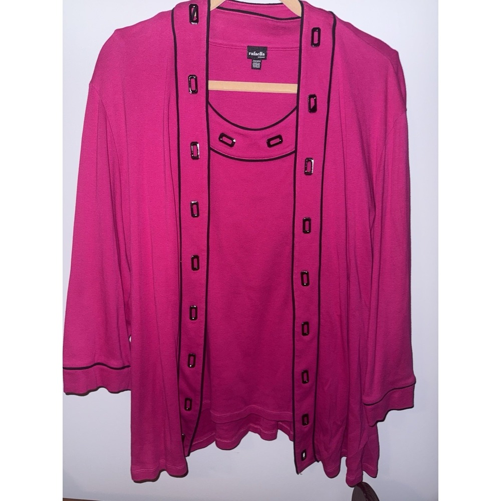RAFAELLA Women's 3x  Cardigan and Tank Twin Set 3/4 Sleeves 100% Cotton PINK